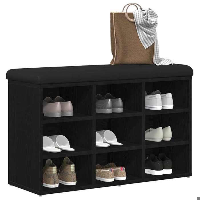 Banc à chaussures - JILI - 110 kg par siège - Siège de rangement - Noir 80 x 30 x 48cm Bois dingénierie 57570095394