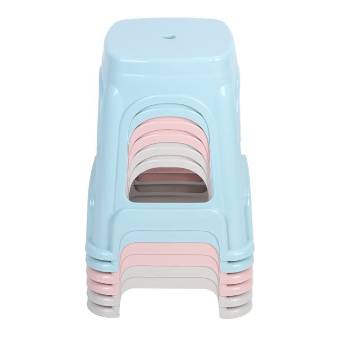 Lot de 6 Tabourets empilables décoratifs en plastique 2 roses 2 bleu clair 2 kaki flexibles pour école bureau et extérieur