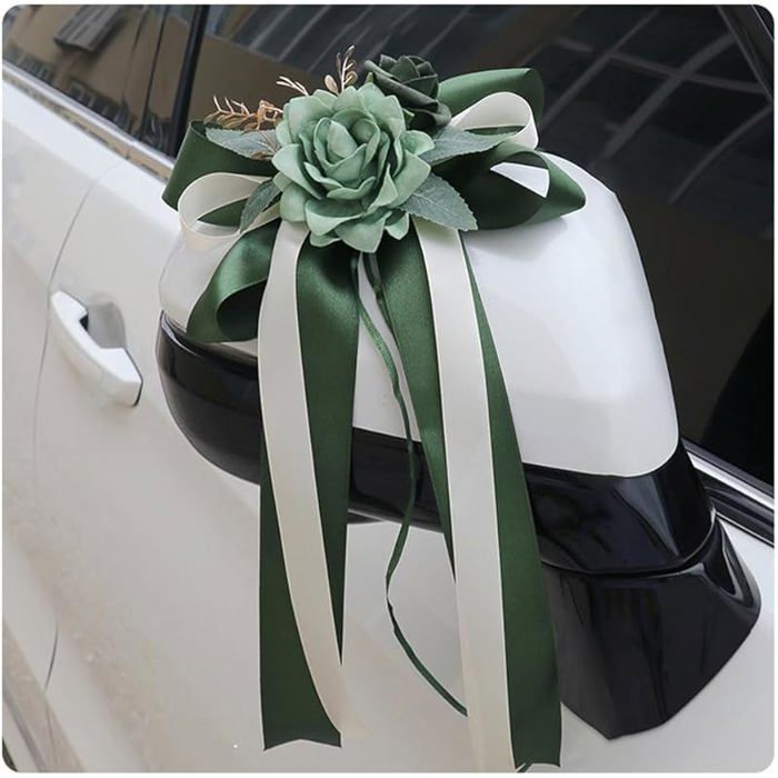 Lot de 8 nœuds de voiture en soie - Pour mariage - Simulation de rose - Ruban de poignée de porte - Rétroviseur - Pour fête