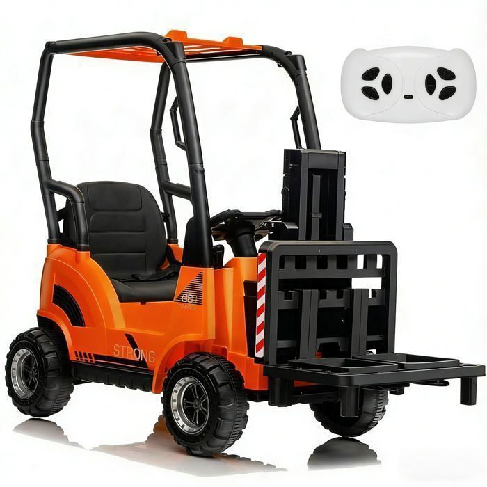 Voiture Enfant 12V Chariot Élévateur Tente Fourche Réglable et Palette Intérieur/Extérieur Orange