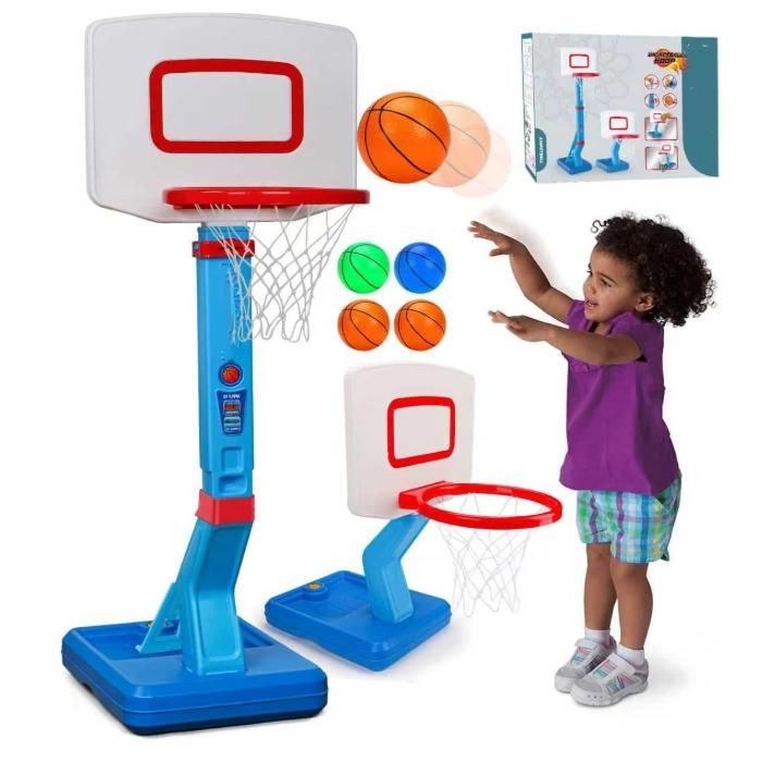 Jeu Basketball Électronique Double Panier Avec Tableau De Score - Panier Enfant 6 Balles, Hauteur Réglable, Cadeau Sportif Intérieur/Extérieur