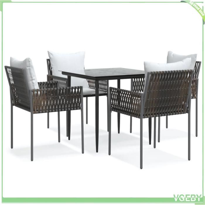 Ensemble à manger de jardin 5 pcs - FAFEICY - 3187050 - Résine tressée - Cadre acier - Plateau verre trempé