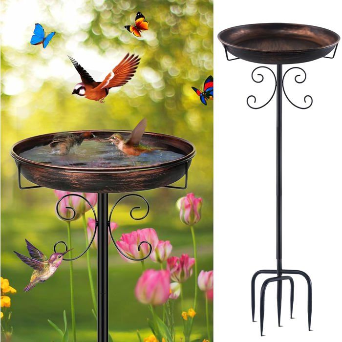 Bain dOiseaux Multifonction - Abreuvoir et Mangeoire pour Extérieur - Décoration de Jardin avec 5 Bases Fixes