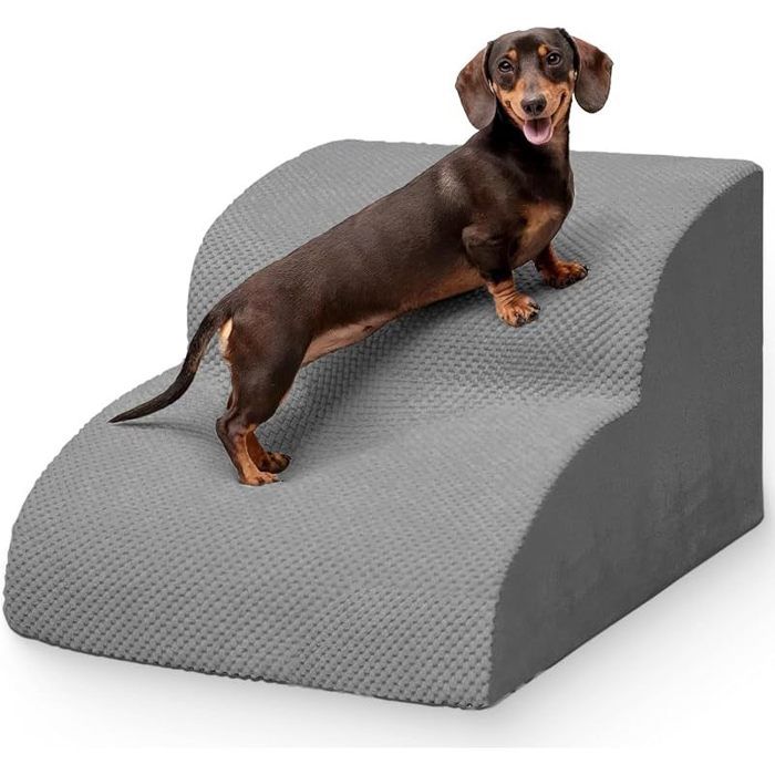 Escalier pour Chien et Chat H30 cm avec Housse Lavable et Mousse à Haute densité pour lit Salon et canapé(Gris 2 marches)