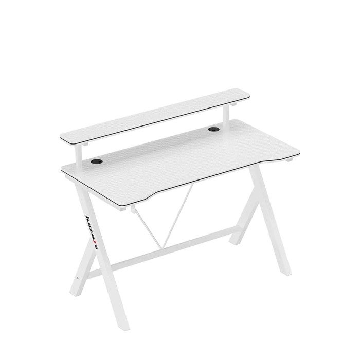Bureau Gaming & Multimédia - HUZARO - Huzaro Hero 1.9 - Blanc - Revêtement fibre carbone - Étagère surélevée et crochet