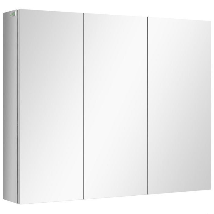 Armoire de salle de bain murale en inox argenté 3 portes miroir 5 étagères 70 x 12 x 55 cm