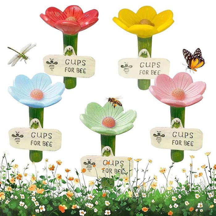 AISHANG Station dEau Fleur pour Abeilles 5 Pièces Abreuvoir Insectes Tasses à Boire pour Jardin Cour Pelouse Terras NOURRISSEURS
