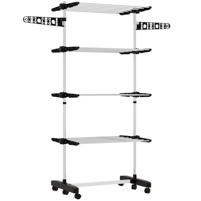 Séchoir à Linge étendoir pliable ailes latérales utilisation intérieur et extérieur 142 x 55 x 172 cm 4 niveaux noir