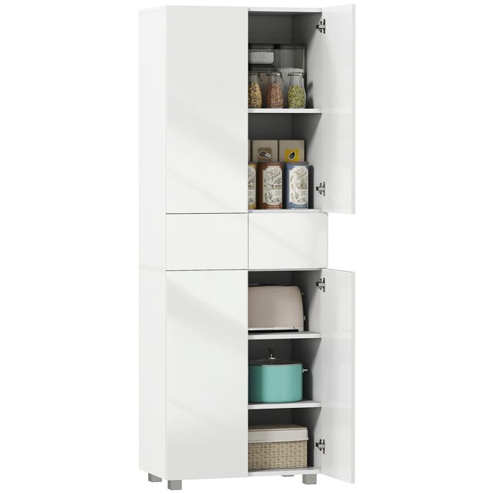 Armoire de cuisine buffet - MINIMAL - 60x35x170 cm - 4 portes - 2 tiroirs à pression - Étagères réglables Armoire de cuisine buffet - MINIMAL - 60x35x170 cm - 4 portes - 2 tiroirs à pression - Étagères réglables