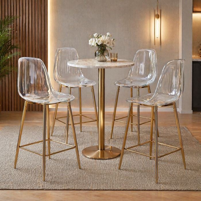 ELVORIN Tabourets de bar transparents lot de 4 structure métallique dorée avec repose-pieds design moderne