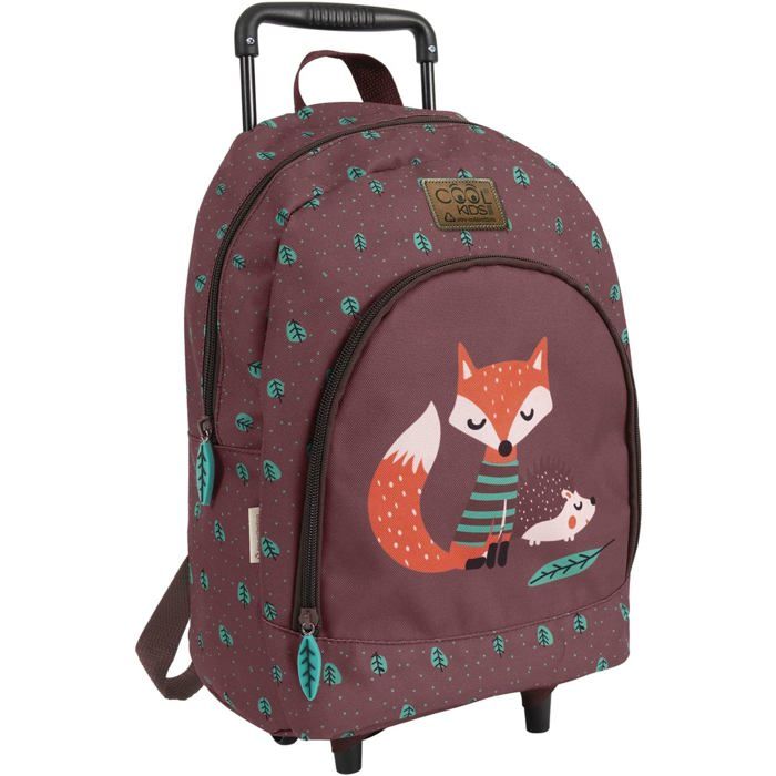 cartable à roulettes enfant - PERLETTI - Motif renard - Imprimé animal - École maternelle - Trolley amovible