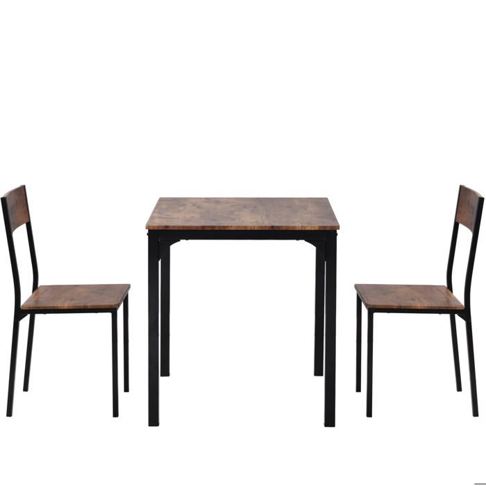 Ensemble repas 1 table et 2 chaises – Table carrée 70x70 cm – Style industriel vintage marron
