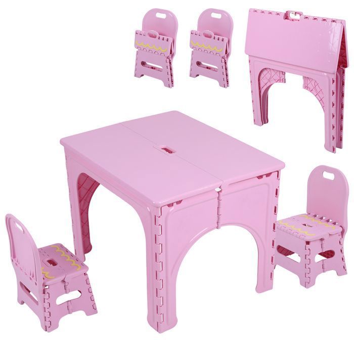 Ensemble table chaises enfant 46×44×42 5cm PP rose‑clair coins arrondis structure stable usage intérieur et extérieur