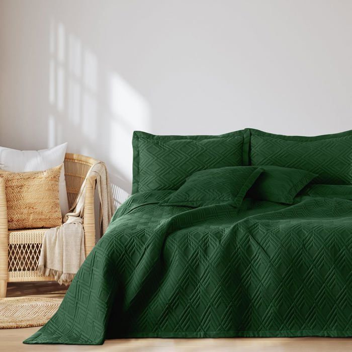 Couvre-lit 220 x 240 cm - Couvre-lit ultrasonique matesé - Polyester Ophelia - Vert Ophelia Vert Foncé 220x240 cm 220x JETEE DE LIT