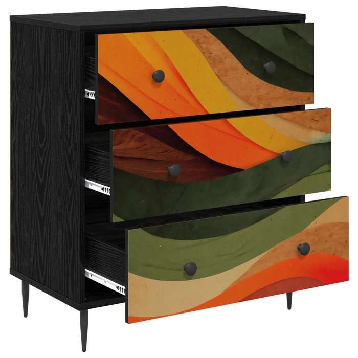Armoire de stockage - forme rectangulaire - Commode BONN Impression vagues rétro 66 x 36 5 x 76 cm - Assemblage requis（1159）