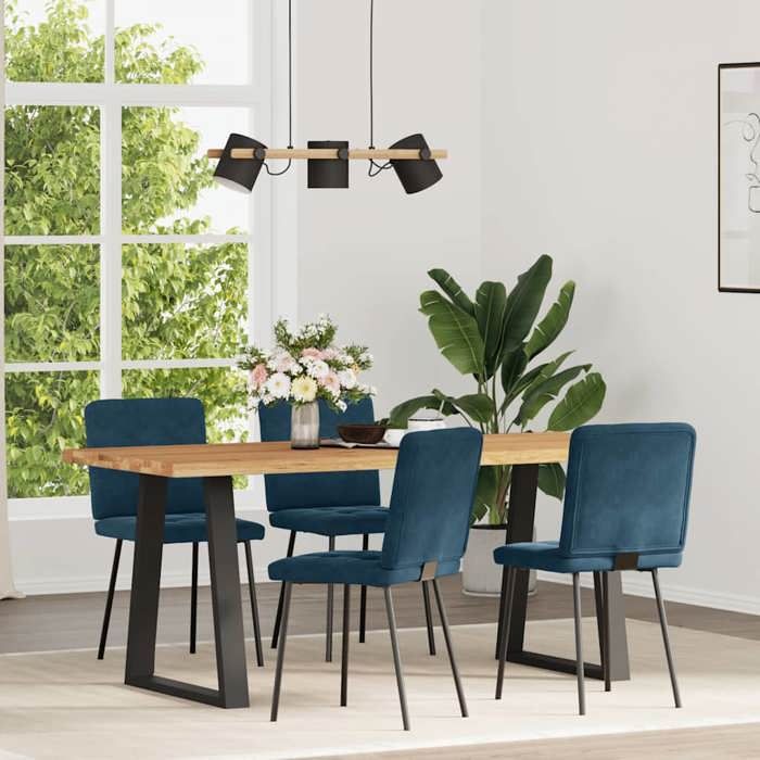 Bleu Chaises à manger lot de 4 Bleu Velours - Fauteuil/Chaise LV4657