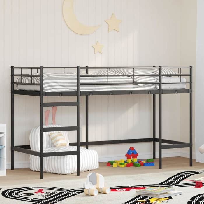 Lit mezzanine - MAISON EXCLUSIVE - 90 x 190 cm - Noir - Acier - Sommier inclus