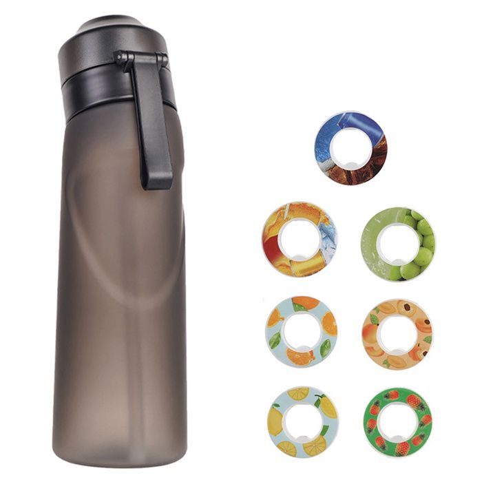 Gourde 650ml air  - Lazozo -  gourde de 7 capsules de saveur gout pods bouteille deau parfumée sans bpa (1*noir+de 7 saveurs)
