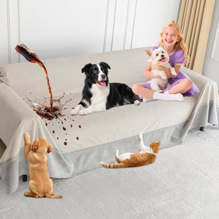 Housse Protection Grand Canapé Protege Canapé Imperméable 3 Place Protege Canape Chien Housse de Canapé Anti Pipi 380x230cm