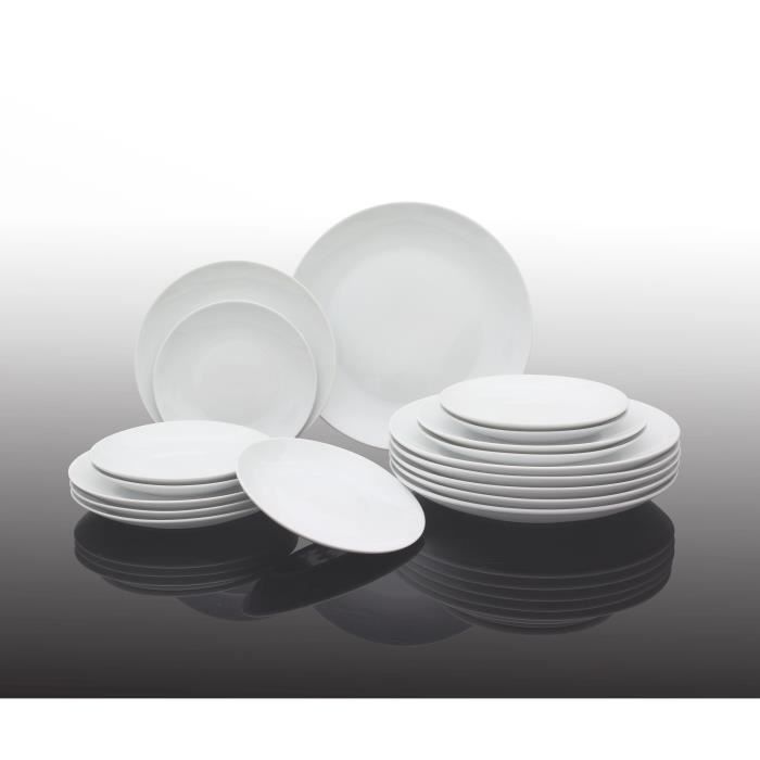 Service de table en porcelaine - blanc - 18 pièces - 6 assiettes plates - 6  assiettes à dessert et 6 assiettes à pain - Cdiscount Maison