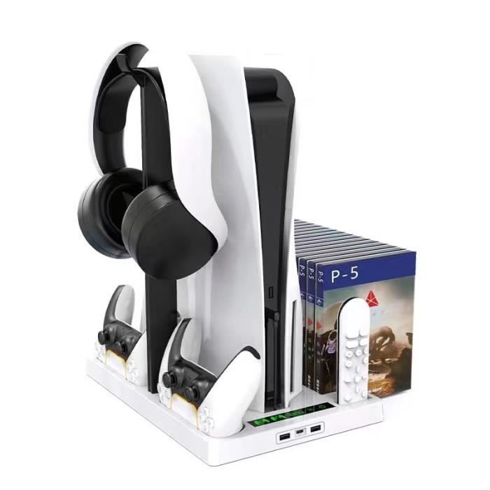 Support Vertical PS5 Pro/Slim Avec Station De Charge Manettes Et Ventilateur 3 Niveaux - Refroidissement & Chargement Simultané