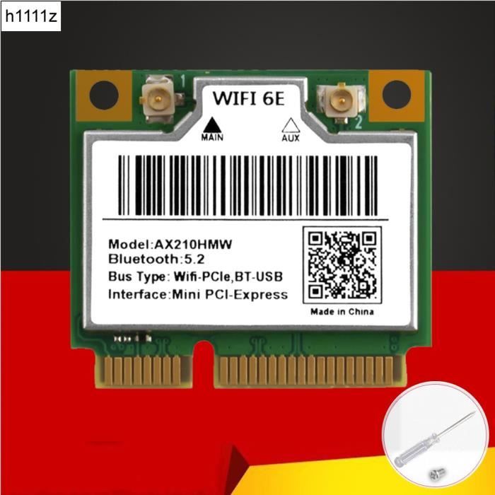 Carte WiFi 5400Mbps 6E PCIe, Bluetooth 5.3, puce Intel WiFi 6E AX210, carte WiFi 6 sans fil tri-bandes (6GHz/5GHz/2.4GHz) pour PC Windows 11/10 (64 bits) Ziyituod