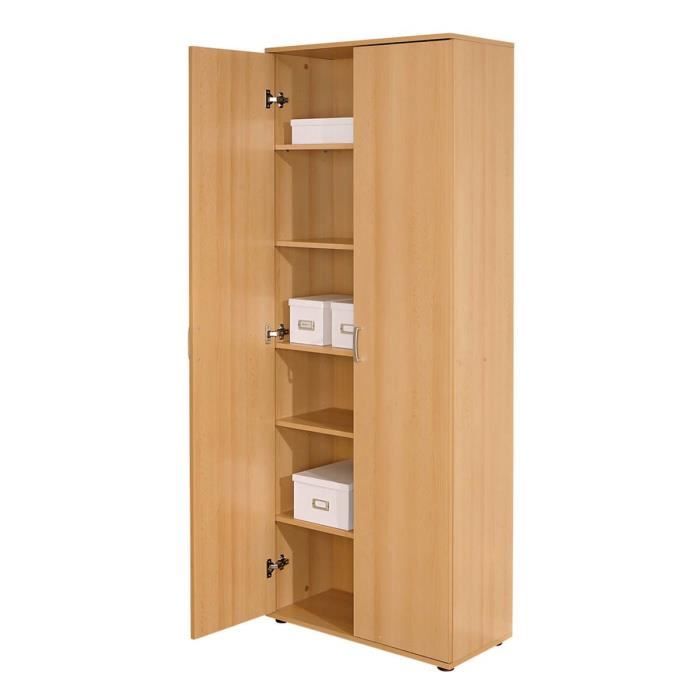 Olon Armoire 2 Portes et 5 Etagères Effet Bois Cdiscount Maison