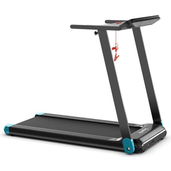 GYMAX Tapis de Course Pliable, 113x57,5x94 CM, Appareil Compact de Marche et de Course avec Contrôle par APP, Affichage LED, Bleu