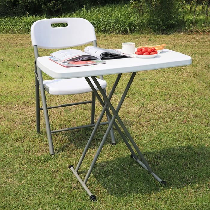 Table pliante ajustable - Table Compacte - Jardin - Pliant - Adulte - Blanc