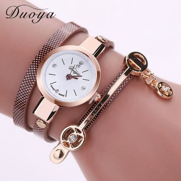 Montre Femme Citron à Quartz, Cadran Blanc Strass, Bracelet Vert Et Doré - Occasion