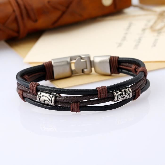 PANSY Bracelet Homme Alliage avec Leather Cuir cordon Chaîne de Main