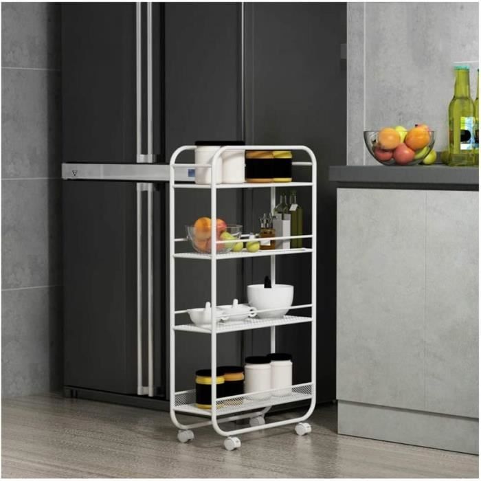Chariot De Rangement Cuisine 5 Niveaux - Bois Et Métal, Tiroirs Coulissants, Roulettes, 32,5x36,5x82 Cm, Pour Fruits, Légumes, Micro-ondes… - 10