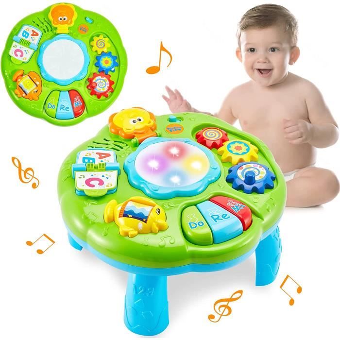 HERSITY Table d'activité Tambour Bébé Jouet Musical avec Lumières Jeux  Éducatifs Cadeau pour Bébé Garçon Fille 18 Mois 1 an 2 3 Ans