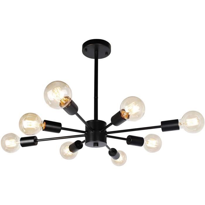 Lustre Plafonnier Industriel Spoutnik - 6 Bras Réglables à 180° - Noir Et Or - Ampoules E27 Max 40W - Pour Salon, Cuisine, Bureau - 5