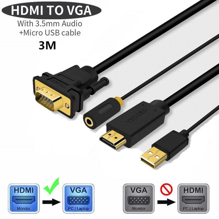 HDMI 1080P vers VGA Câble Adaptateur Convertisseur - Cdiscount Informatique