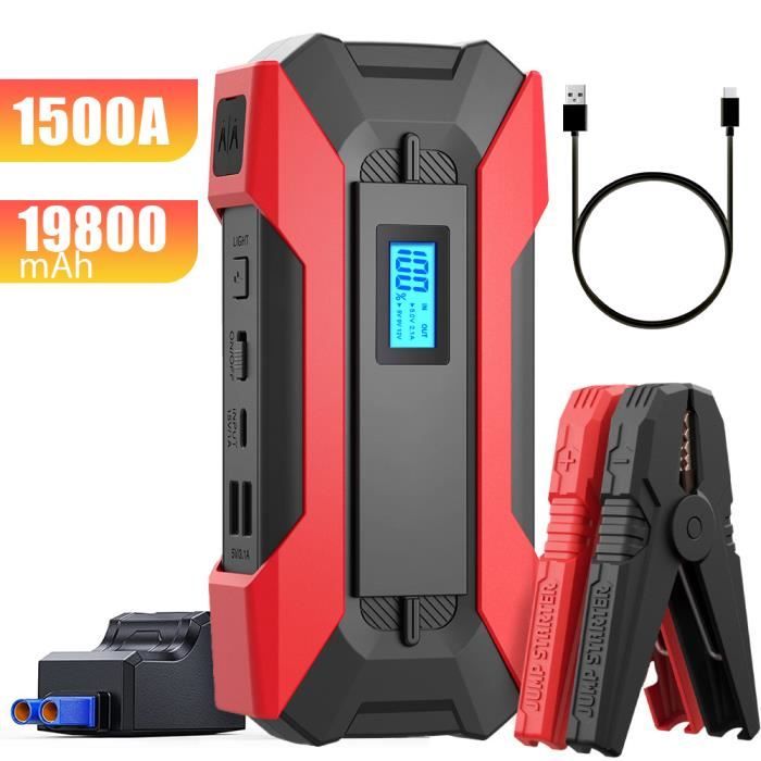Booster Batterie, 1500A 19800mAh Booster Batterie Voiture Moto avec Lamp LED,Deux Ports USB