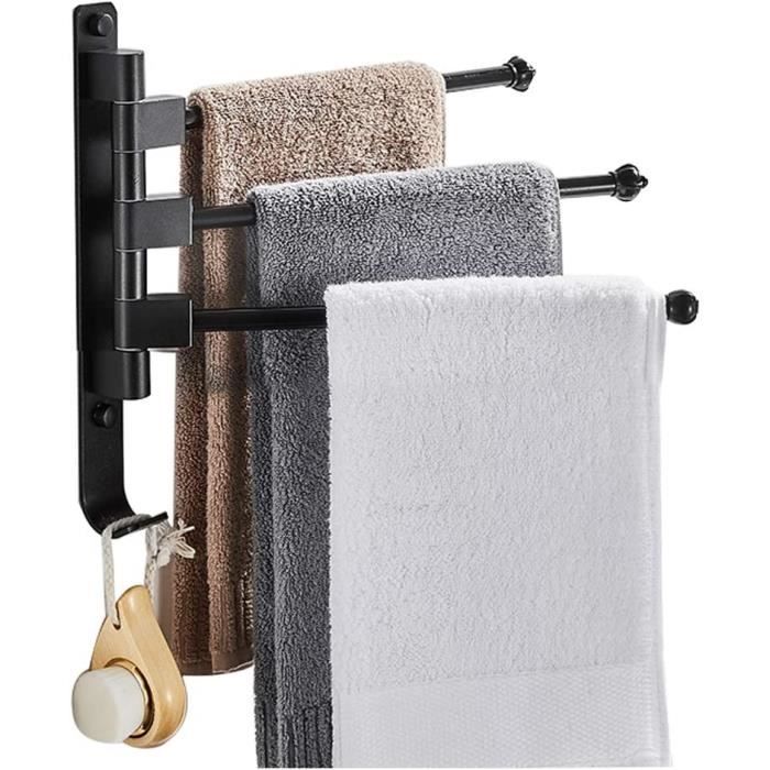 Porte-Serviettes Rotatif 4 Bras – Sans Perçage, Adhésif Ou Vis, Noir Mat, Salle De Bain & Cuisine