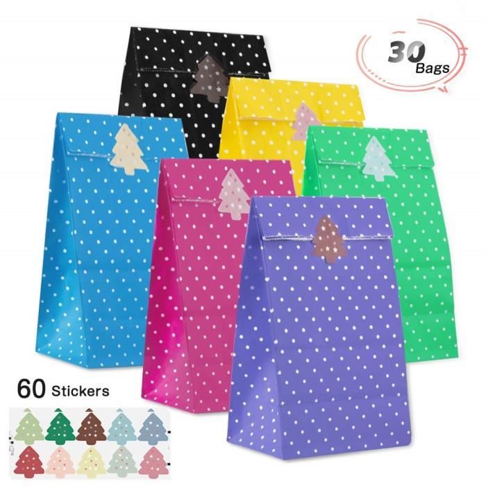 Lot de 48 pochettes cadeaux de Noël en papier kraft avec renards et élan de Noël 24 grands et 24 petits sacs cadeaux en papier pour emballage dautocollants 