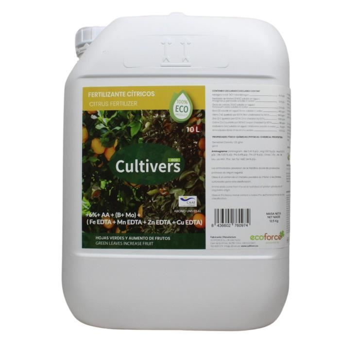 CULTIVERS Engrais biologique pour agrumes 10 L Engrais liquide: feuilles plus vertes et augmentation de la taille des fruits. Engrai