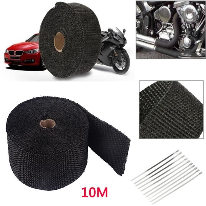 Bande Thermique Échappement 5M Noir – Ruban Isolant Fibre De Verre + 10 Serre-Câbles Inox