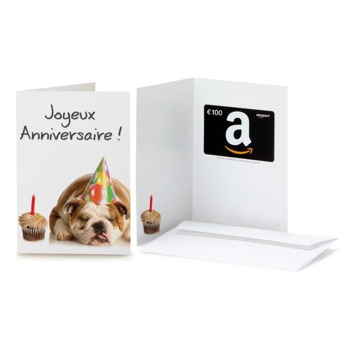 Carte cadeau .fr - €100 - Dans une carte de vœux Anniversaire Bulldog  - Cdiscount Beaux-Arts et Loisirs créatifs