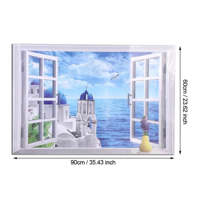 Autocollant Mural 3D Paysage Mer Et Arbre - 90x60cm, Vinyle Pour Salon Et Chambre