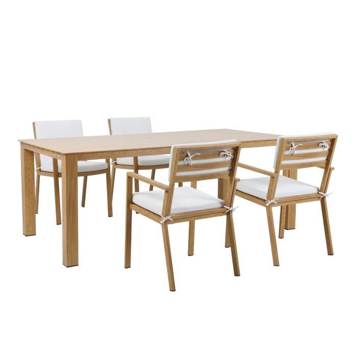 axi jada salon de jardin avec table et chaises en bois / beige pour 6 personnes - salon / meubles de jardin en aluminium / polyester