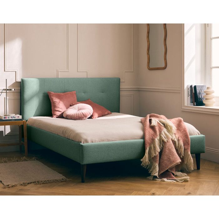 Monet - lit queen size - 160x200 - sommier inclus - en tissu - Vert sauge