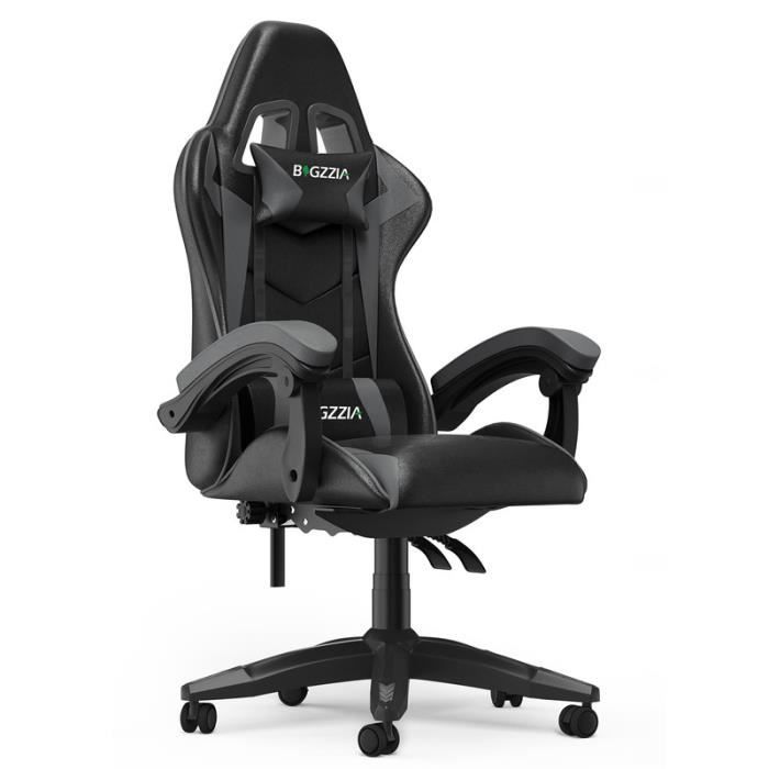 Si?ge gaming Pivotant - Chaise gaming de bureau avec coussin et dossier - Accoudoirs R?glables - Ergonomique - Gris