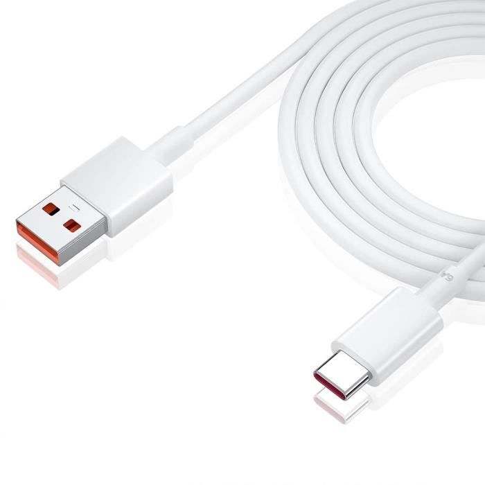 2 Câbles USB Type C Pour Huawei Honor 10 - Longueurs 2m + 1m, Blancs, Neufs