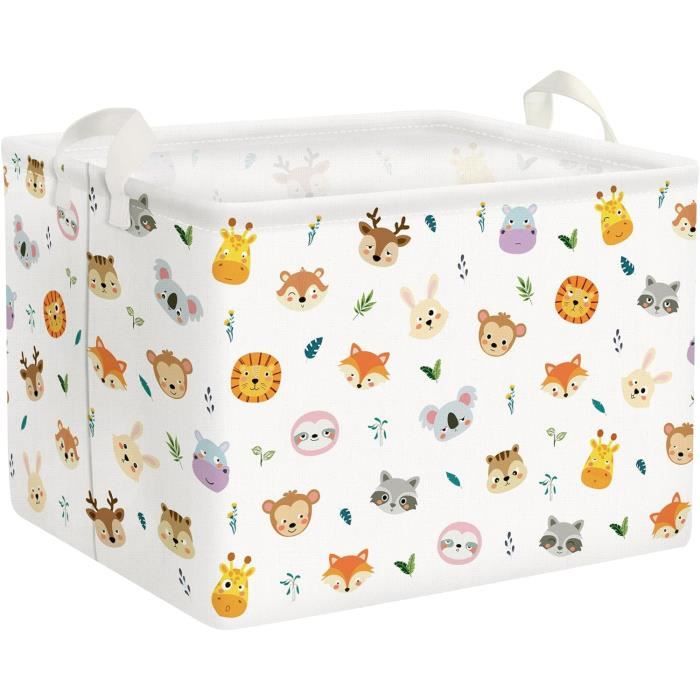 Panier Rangement Animaux De La Forêt 40x30x30cm - Boîte Jouets Éléphant Girafe Lion Pour Chambre Enfant