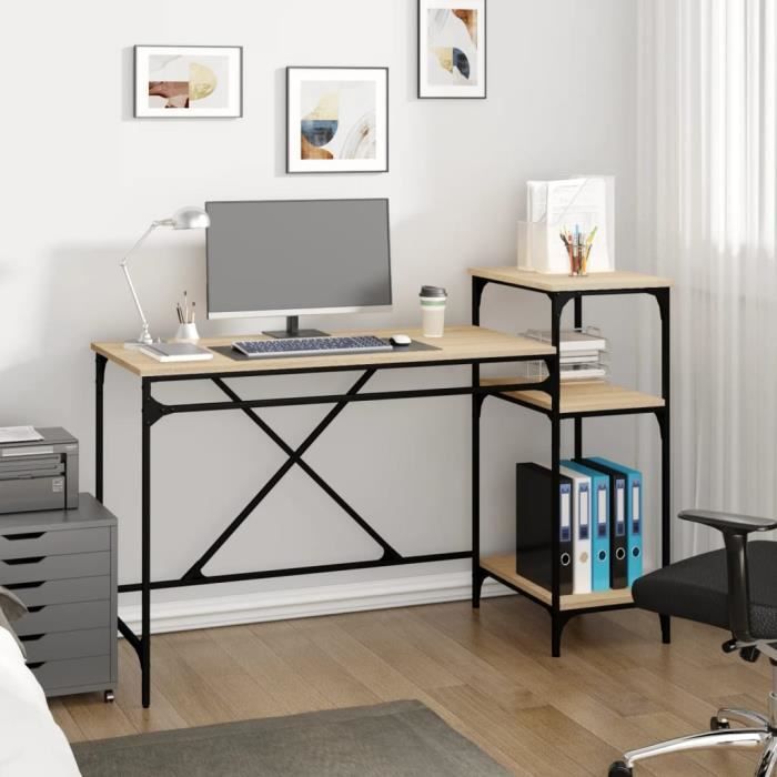 Étagère De Bureau à Poser Sur Bureau En Acier Et Bois - Rangement Organisé Pour Fournitures De Bureau, 130 Cm