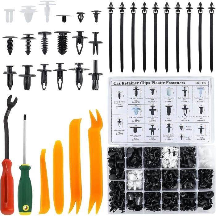 120 Pcs Rivet Clips Plastique, Clips Voiture Noir Rivets Plastiques Fixation de Protection