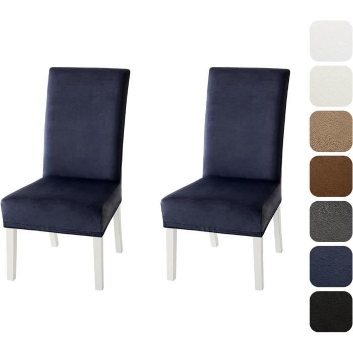 Housses De Chaise Velours 4 Pièces - Universel Extensible - Protection Anti-Taches Pour Salle à Manger, Blanc